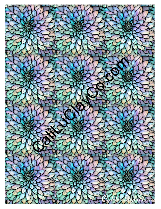 Floral Stained Glass #40 MULTI Left & Right Polymer Clay Water-Soluble Transfer Sheet / Tattoo Paper