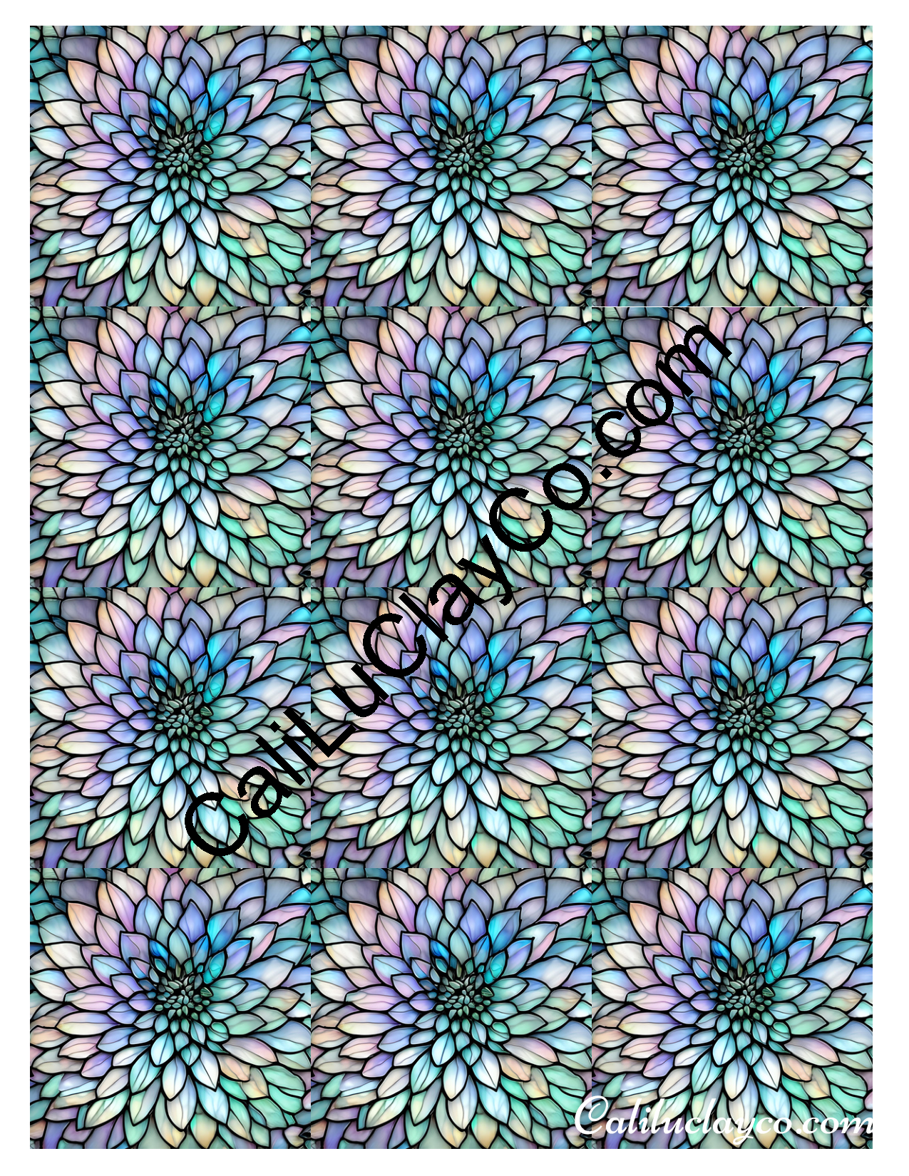 Floral Stained Glass #40 MULTI Left & Right Polymer Clay Water-Soluble Transfer Sheet / Tattoo Paper