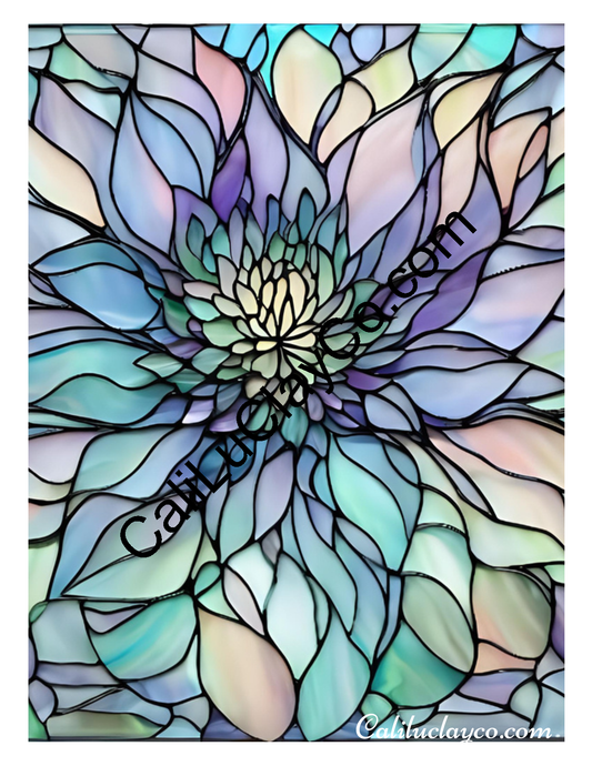 Floral Stained Glass #41 Left & Right Polymer Clay Water-Soluble Transfer Sheet / Tattoo Paper