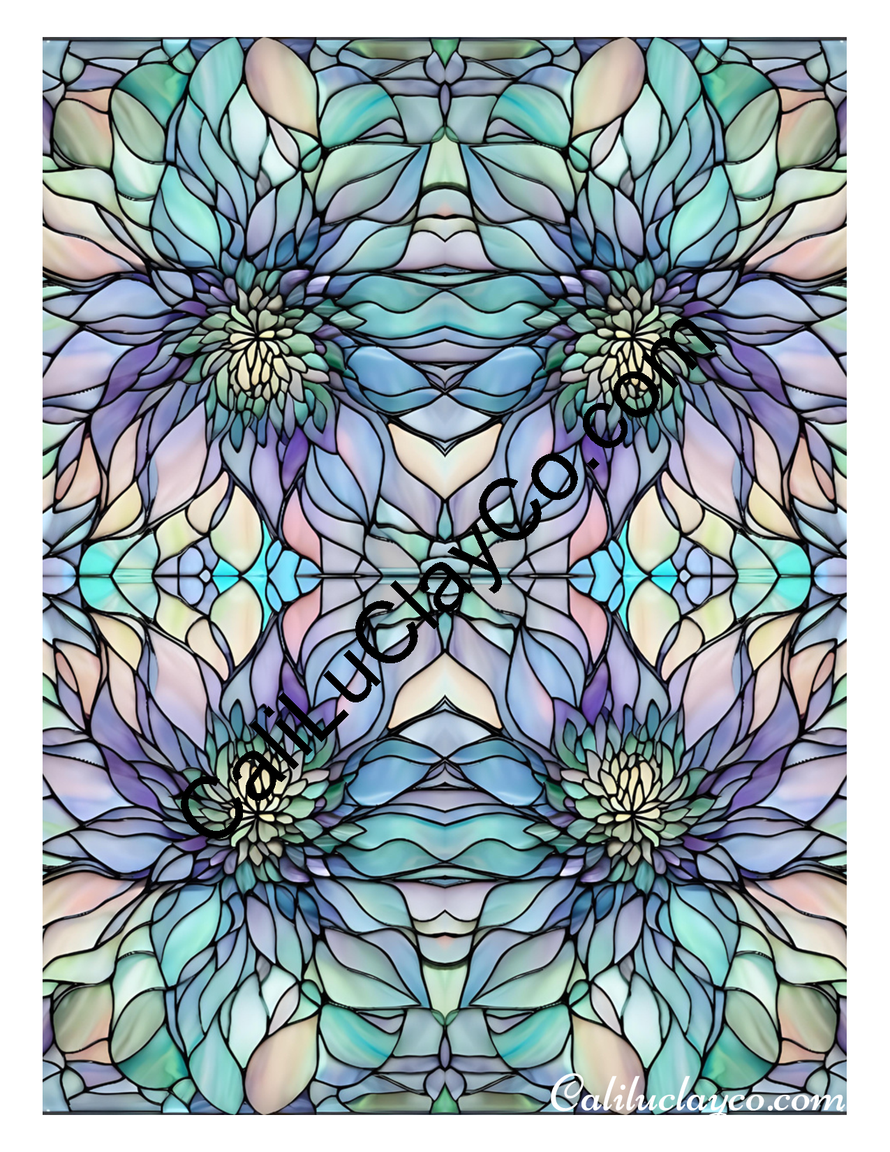 Floral Stained Glass #41 Mirrored Polymer Clay Water-Soluble Transfer Sheet / Tattoo Paper