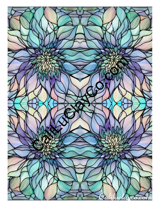 Floral Stained Glass #41 Mirrored Polymer Clay Water-Soluble Transfer Sheet / Tattoo Paper