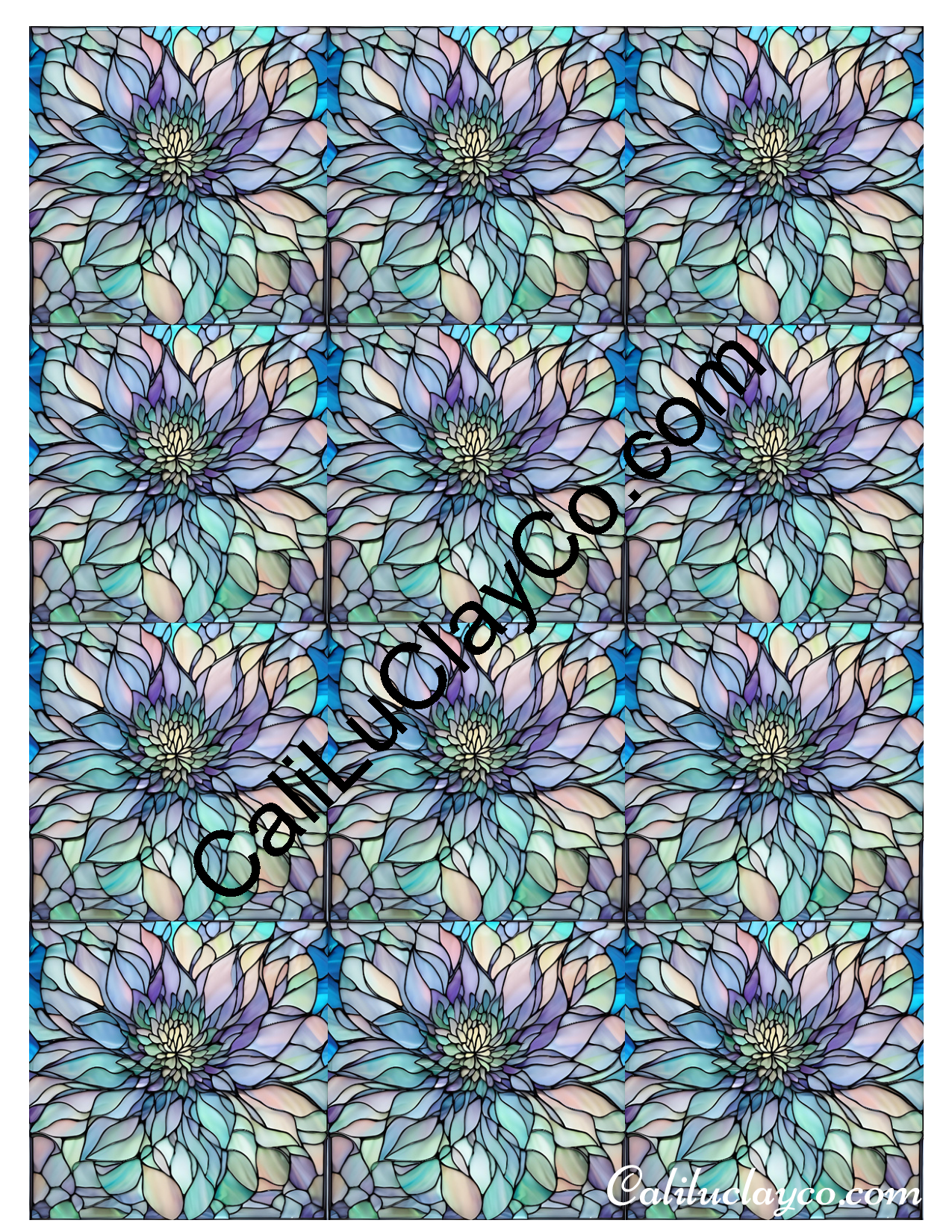Floral Stained Glass #41 MULTI Left & Right Polymer Clay Water-Soluble Transfer Sheet / Tattoo Paper