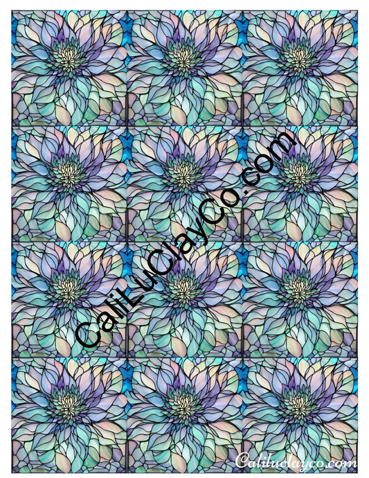 Floral Stained Glass #41 MULTI Left & Right Polymer Clay Water-Soluble Transfer Sheet / Tattoo Paper