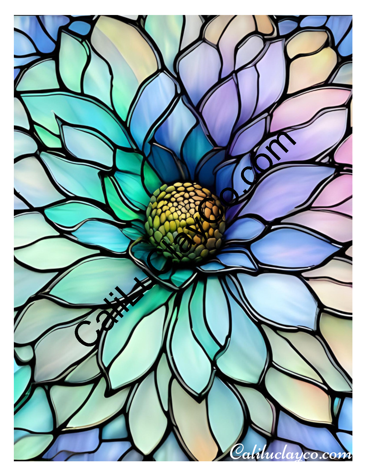 Floral Stained Glass #42 Left & Right Polymer Clay Water-Soluble Transfer Sheet / Tattoo Paper