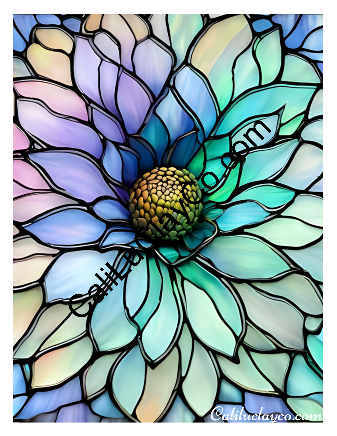 Floral Stained Glass #42 Left & Right Polymer Clay Water-Soluble Transfer Sheet / Tattoo Paper