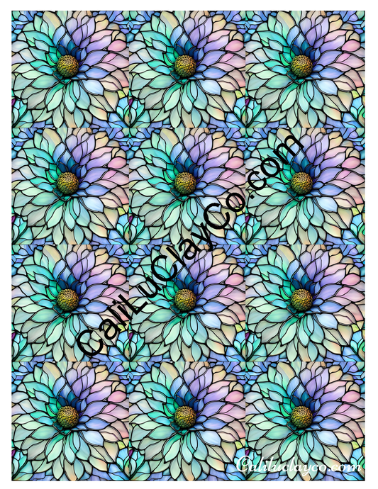 Floral Stained Glass #42 MULTI Left & Right Polymer Clay Water-Soluble Transfer Sheet / Tattoo Paper