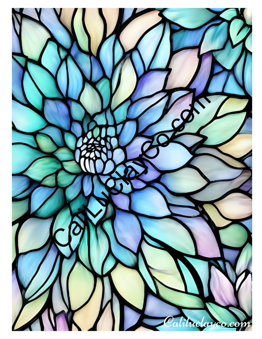Floral Stained Glass #43 Left & Right Polymer Clay Water-Soluble Transfer Sheet / Tattoo Paper