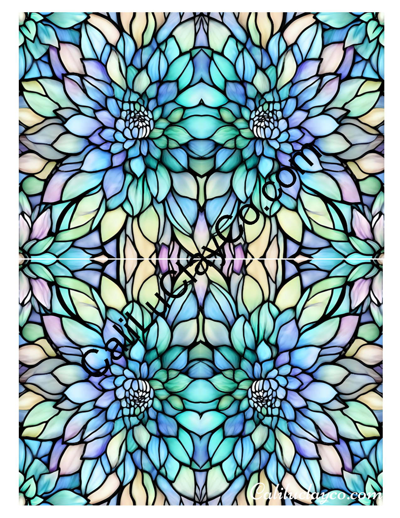 Floral Stained Glass #43 Mirrored x4 Polymer Clay Water-Soluble Transfer Sheet / Tattoo Paper