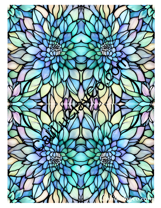 Floral Stained Glass #43 Mirrored x4 Polymer Clay Water-Soluble Transfer Sheet / Tattoo Paper