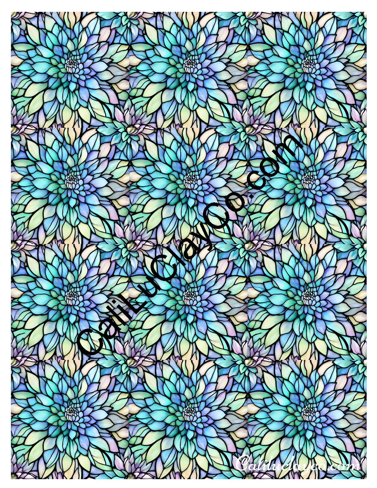 Floral Stained Glass #43 MULTI Left & Right Polymer Clay Water-Soluble Transfer Sheet / Tattoo Paper