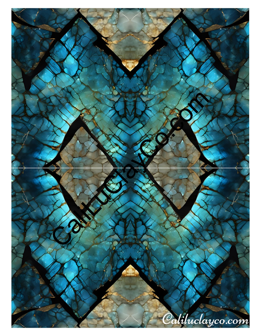 Labradorite #3 Mirrored x4 Polymer Clay Water-Soluble Transfer Sheet / Tattoo Paper
