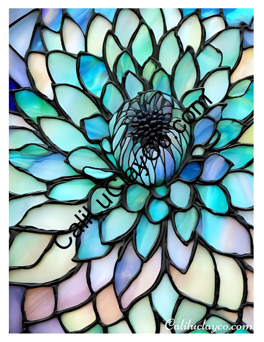Floral Stained Glass #44 Left & Right Polymer Clay Water-Soluble Transfer Sheet / Tattoo Paper