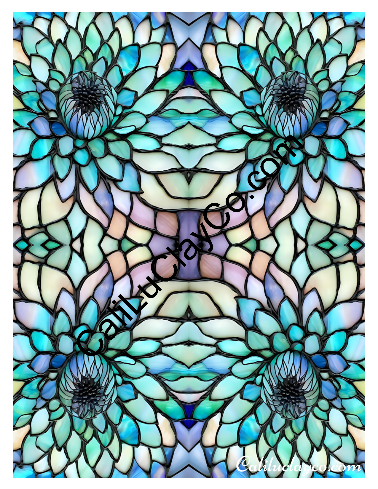 Floral Stained Glass #44 Mirrored Polymer Clay Water-Soluble Transfer Sheet / Tattoo Paper