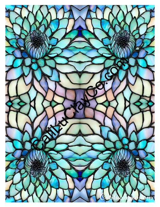 Floral Stained Glass #44 Mirrored Polymer Clay Water-Soluble Transfer Sheet / Tattoo Paper