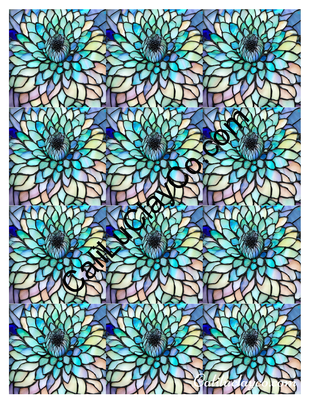 Floral Stained Glass #44 MULTI Left & Right Polymer Clay Water-Soluble Transfer Sheet / Tattoo Paper