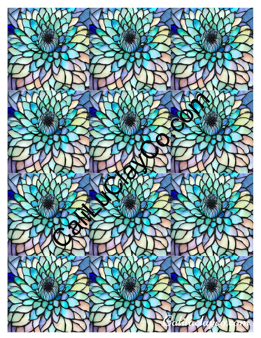 Floral Stained Glass #44 MULTI Left & Right Polymer Clay Water-Soluble Transfer Sheet / Tattoo Paper