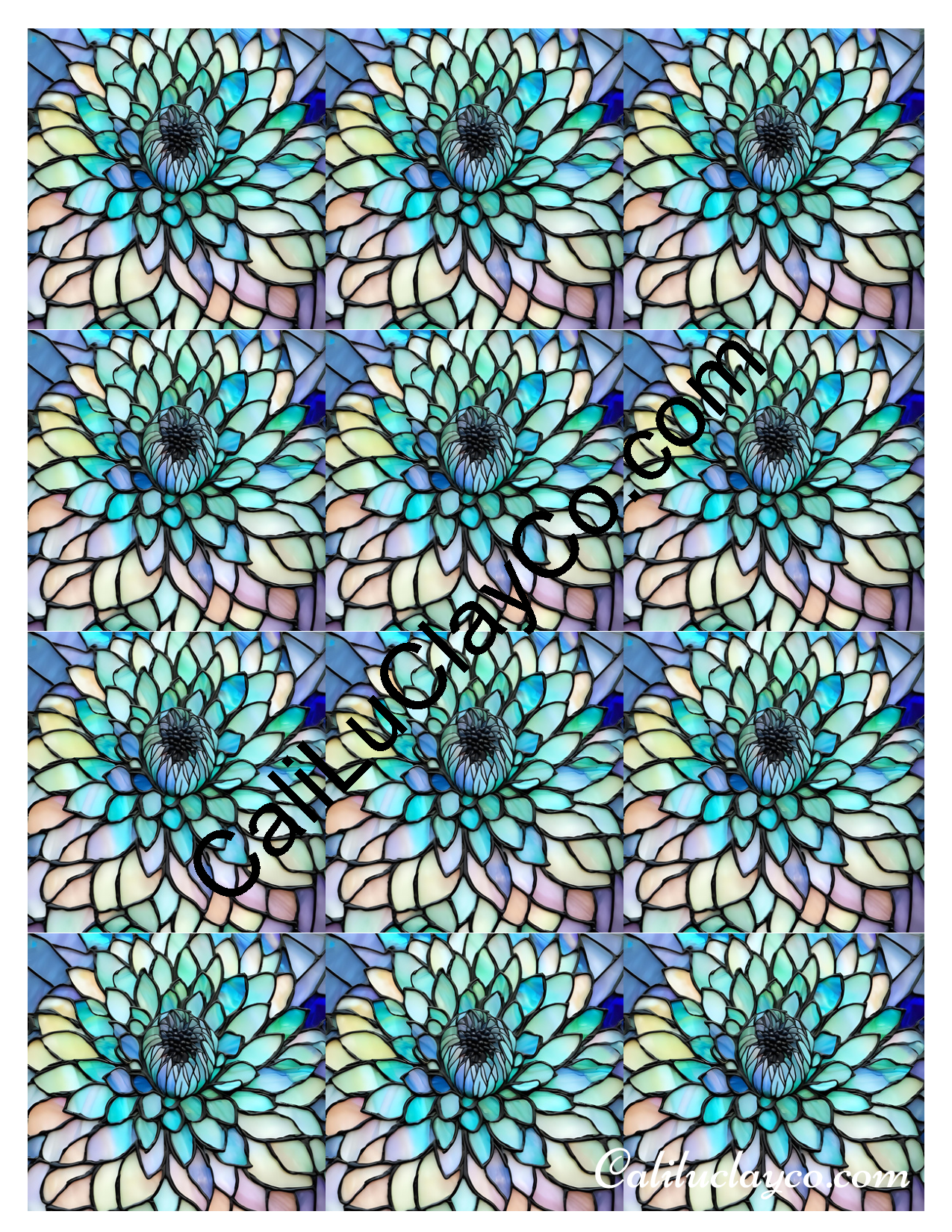 Floral Stained Glass #44 MULTI Left & Right Polymer Clay Water-Soluble Transfer Sheet / Tattoo Paper