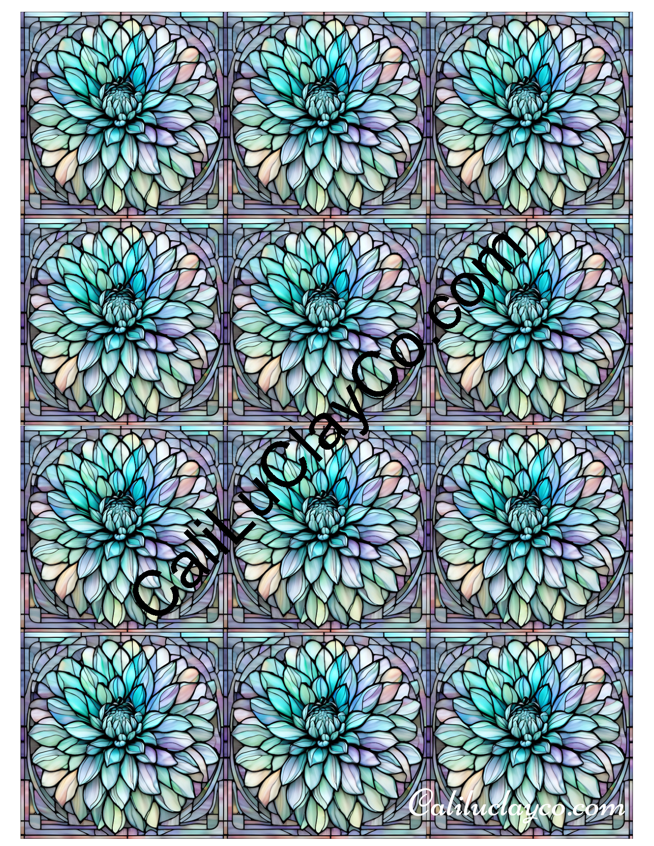 Floral Stained Glass #45 MULTI Left & Right Polymer Clay Water-Soluble Transfer Sheet / Tattoo Paper