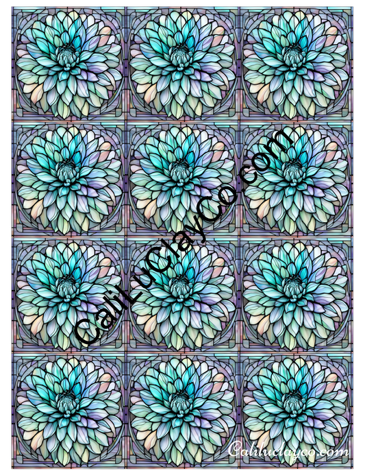 Floral Stained Glass #45 MULTI Left & Right Polymer Clay Water-Soluble Transfer Sheet / Tattoo Paper