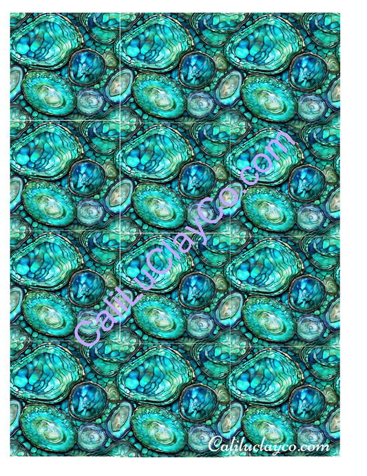 Abalone #5 MULTI X12 Left & Right Polymer Clay Water-Soluble Transfer Sheet / Tattoo Paper