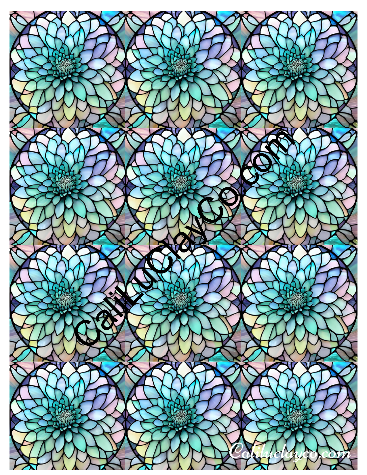 Floral Stained Glass #46 MULTI Left & Right Polymer Clay Water-Soluble Transfer Sheet / Tattoo Paper