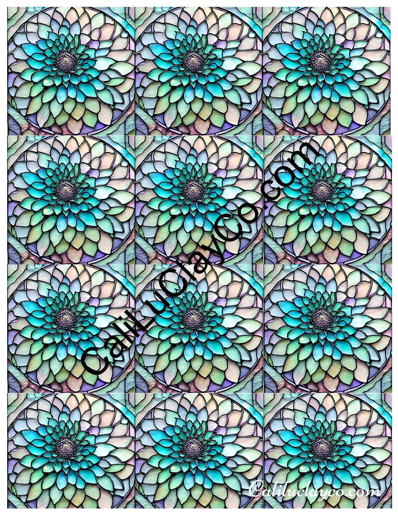 Floral Stained Glass #47 MULTI Left & Right Polymer Clay Water-Soluble Transfer Sheet / Tattoo Paper