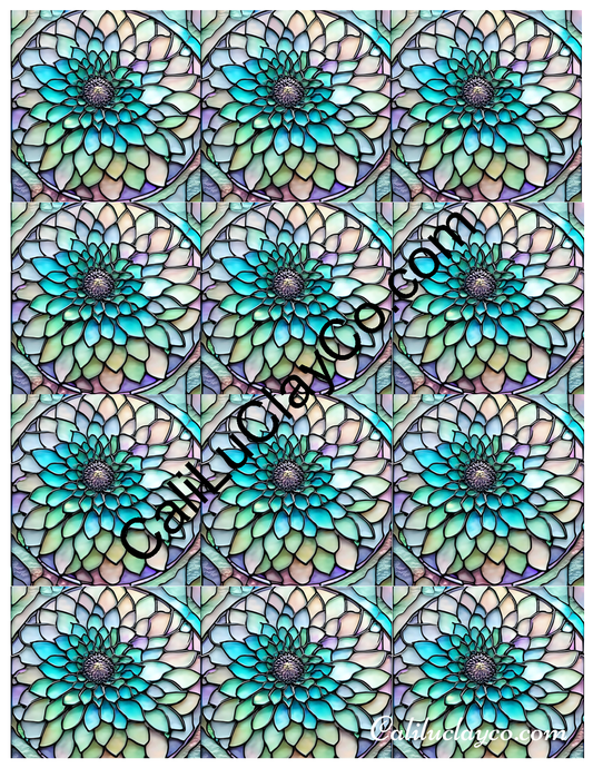 Floral Stained Glass #47 MULTI Left & Right Polymer Clay Water-Soluble Transfer Sheet / Tattoo Paper