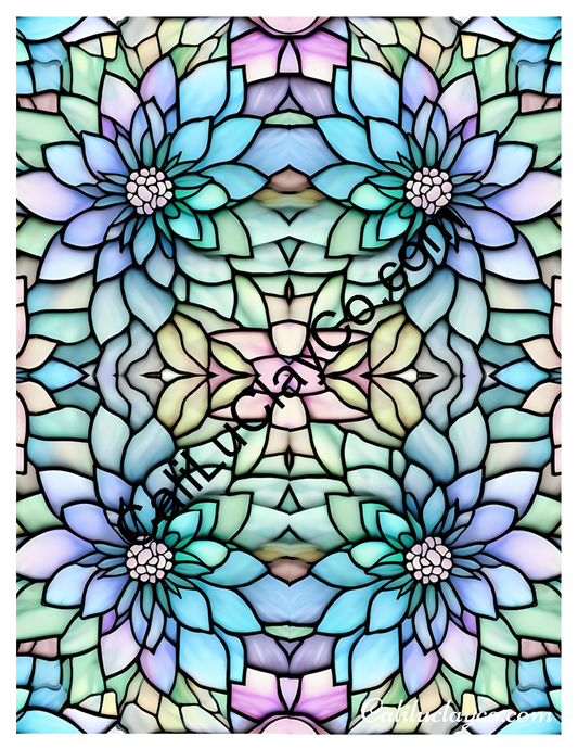 Floral Stained Glass #48 Mirrored Polymer Clay Water-Soluble Transfer Sheet / Tattoo Paper