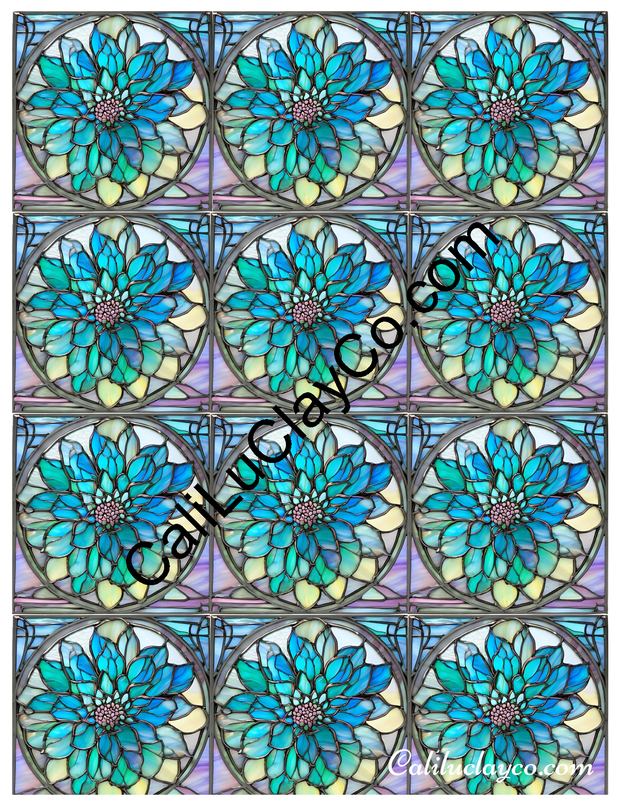 Floral Stained Glass #49 MULTI Left & Right Polymer Clay Water-Soluble Transfer Sheet / Tattoo Paper