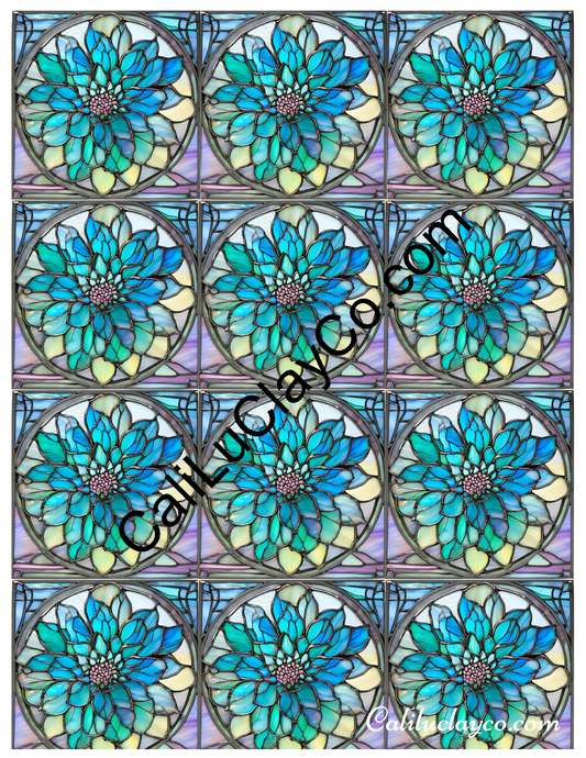 Floral Stained Glass #49 MULTI Left & Right Polymer Clay Water-Soluble Transfer Sheet / Tattoo Paper