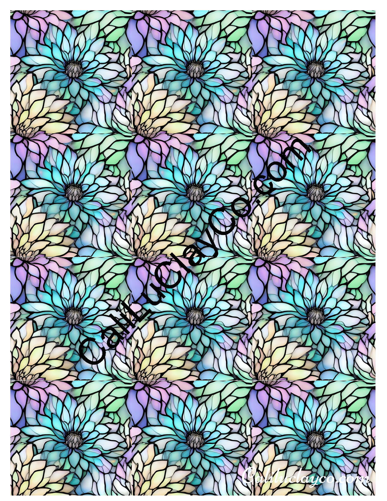 Floral Stained Glass #50 MULTI Left & Right Polymer Clay Water-Soluble Transfer Sheet / Tattoo Paper