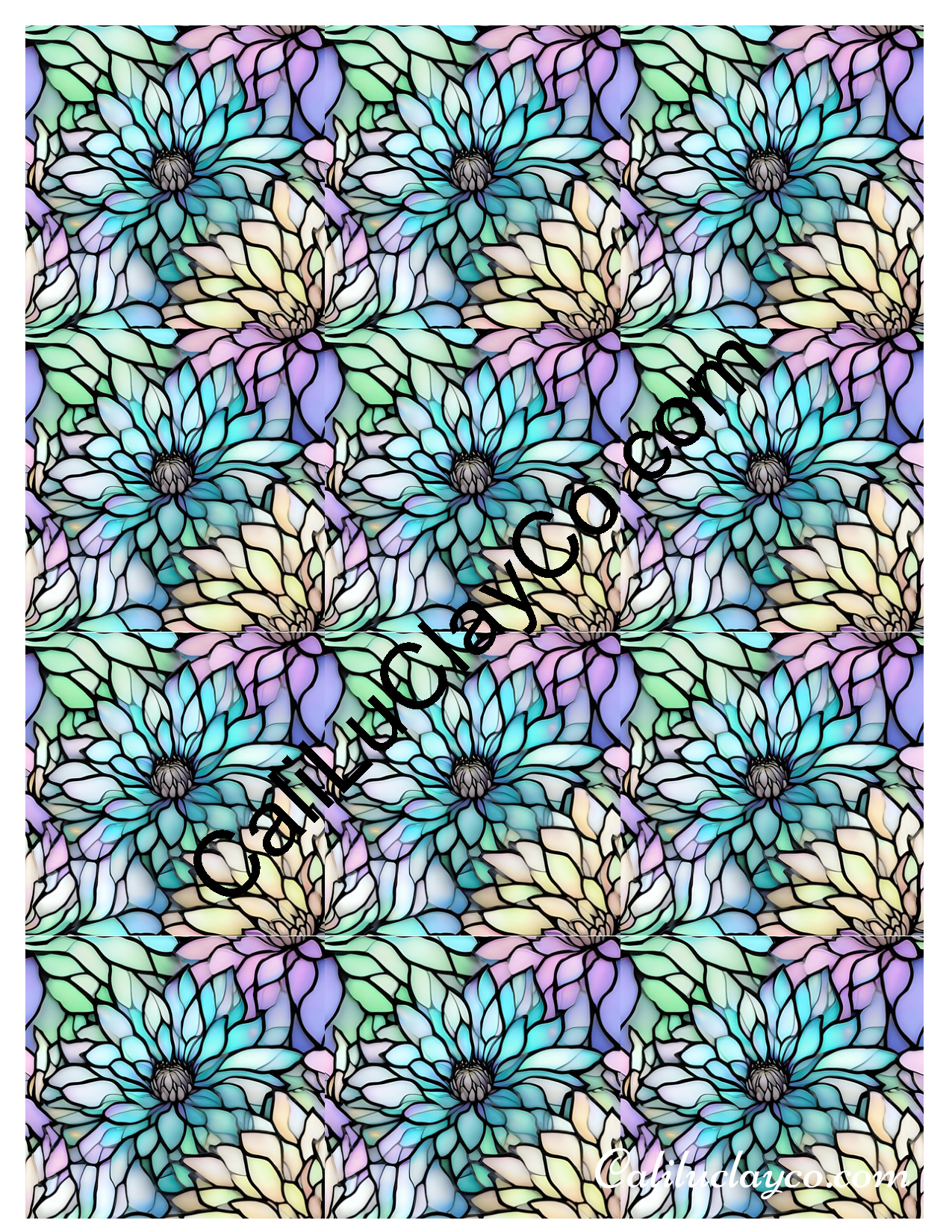 Floral Stained Glass #50 MULTI Left & Right Polymer Clay Water-Soluble Transfer Sheet / Tattoo Paper