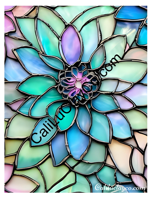 Floral Stained Glass #51 Left & Right Polymer Clay Water-Soluble Transfer Sheet / Tattoo Paper