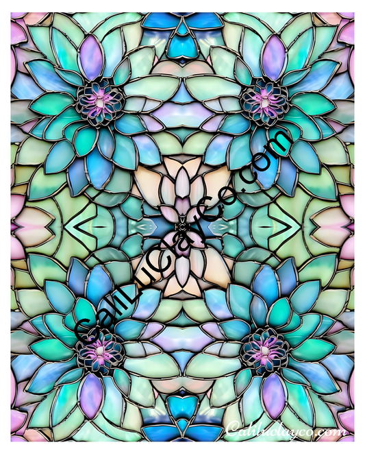 Floral Stained Glass #51 Mirrored Polymer Clay Water-Soluble Transfer Sheet / Tattoo Paper