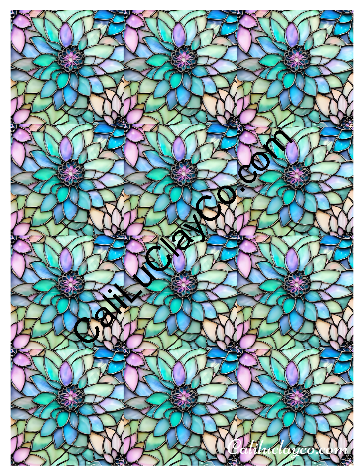 Floral Stained Glass #51 MULTI Left & Right Polymer Clay Water-Soluble Transfer Sheet / Tattoo Paper
