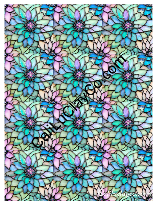 Floral Stained Glass #51 MULTI Left & Right Polymer Clay Water-Soluble Transfer Sheet / Tattoo Paper