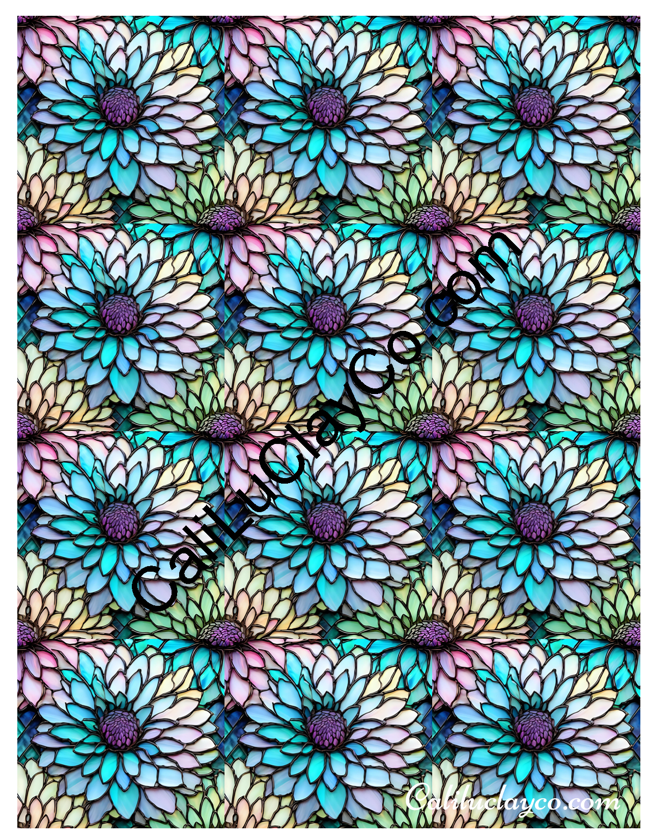 Floral Stained Glass #52 MULTI Left & Right Polymer Clay Water-Soluble Transfer Sheet / Tattoo Paper