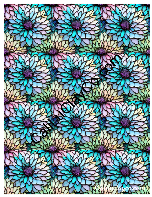 Floral Stained Glass #52 MULTI Left & Right Polymer Clay Water-Soluble Transfer Sheet / Tattoo Paper