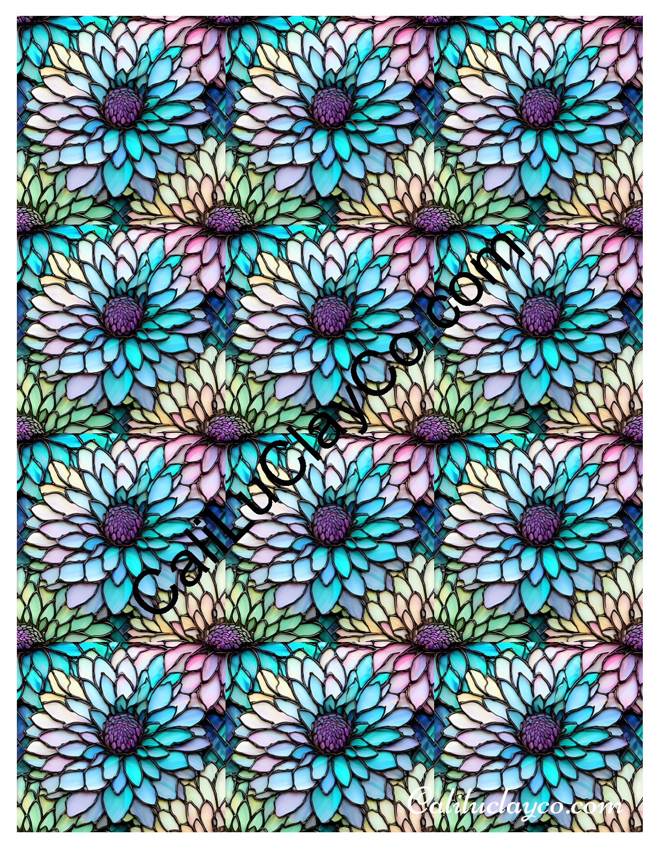 Floral Stained Glass #52 MULTI Left & Right Polymer Clay Water-Soluble Transfer Sheet / Tattoo Paper