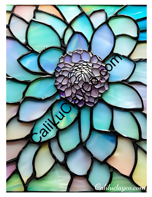 Floral Stained Glass #53 Left & Right Polymer Clay Water-Soluble Transfer Sheet / Tattoo Paper
