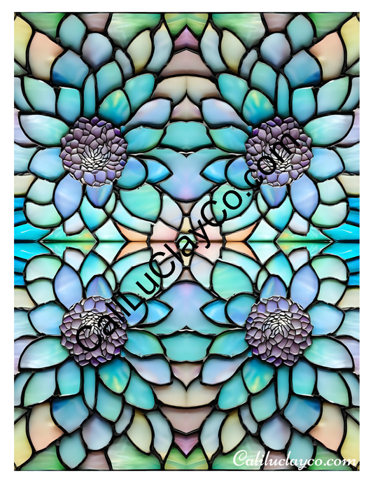 Floral Stained Glass #53 Mirrored Polymer Clay Water-Soluble Transfer Sheet / Tattoo Paper