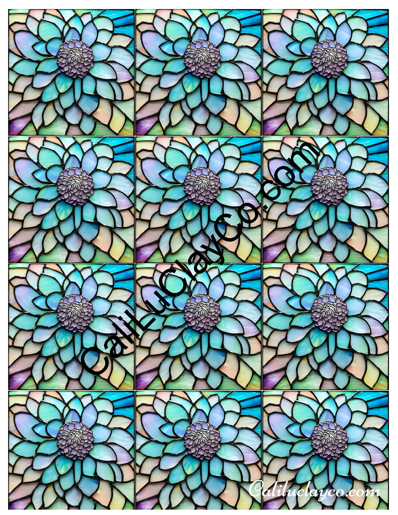 Floral Stained Glass #53 MULTI Left & Right Polymer Clay Water-Soluble Transfer Sheet / Tattoo Paper