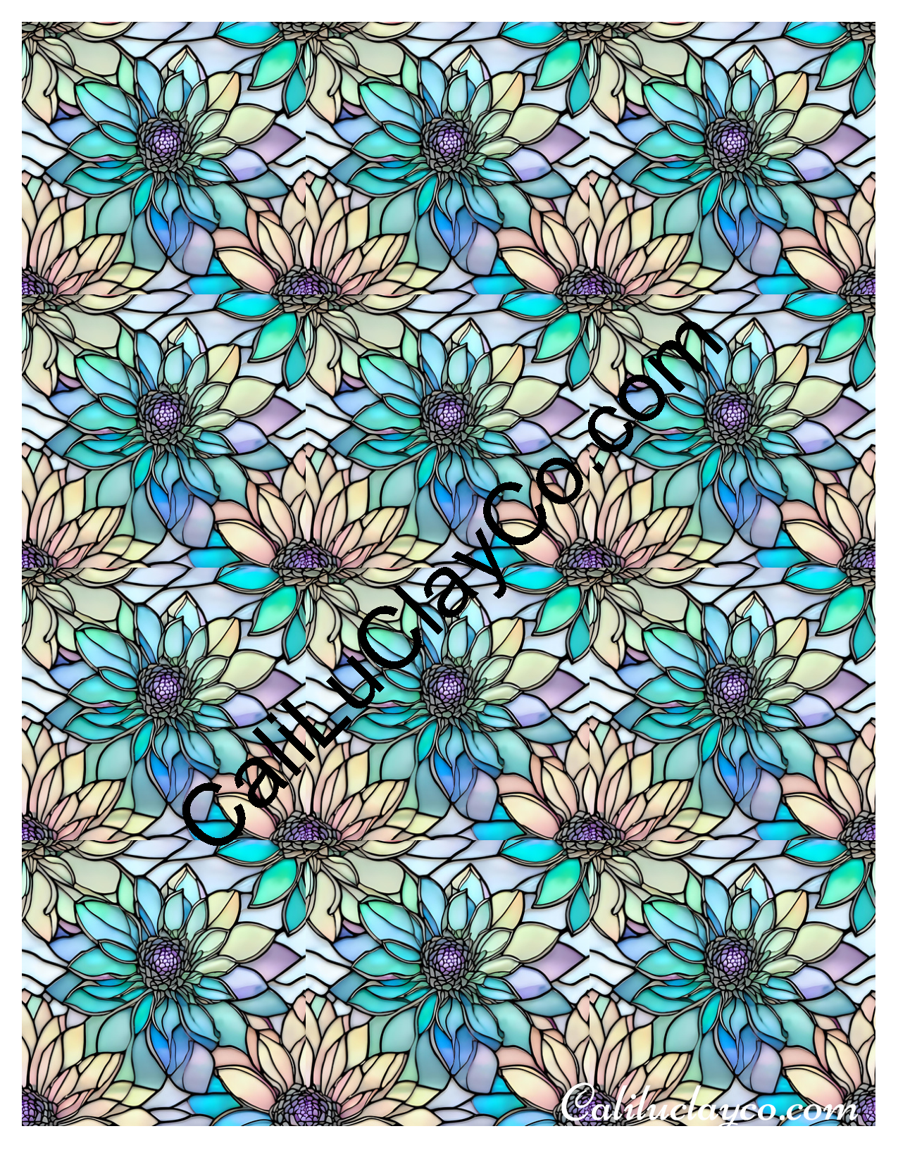 Floral Stained Glass #54 MULTI Left & Right Polymer Clay Water-Soluble Transfer Sheet / Tattoo Paper