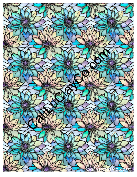 Floral Stained Glass #54 MULTI Left & Right Polymer Clay Water-Soluble Transfer Sheet / Tattoo Paper