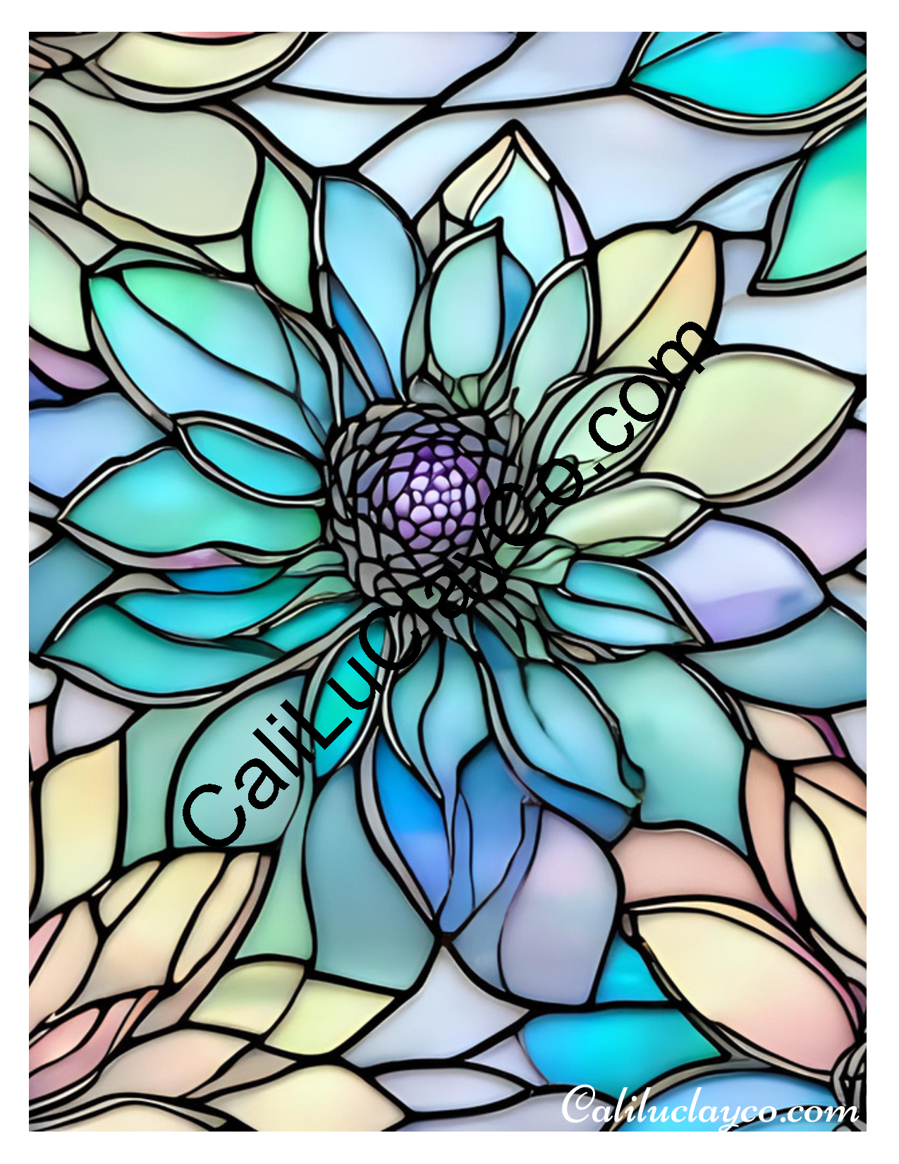 Floral Stained Glass #54 Left & Right Polymer Clay Water-Soluble Transfer Sheet / Tattoo Paper