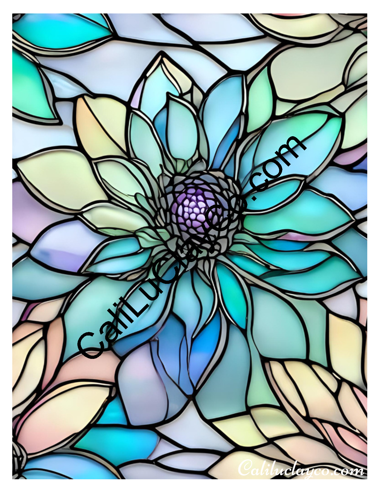 Floral Stained Glass #54 Left & Right Polymer Clay Water-Soluble Transfer Sheet / Tattoo Paper