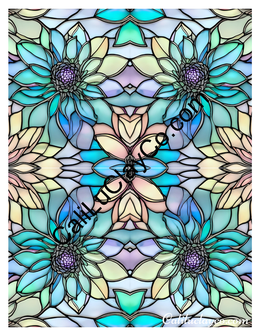 Floral Stained Glass #54 Mirrored Polymer Clay Water-Soluble Transfer Sheet / Tattoo Paper