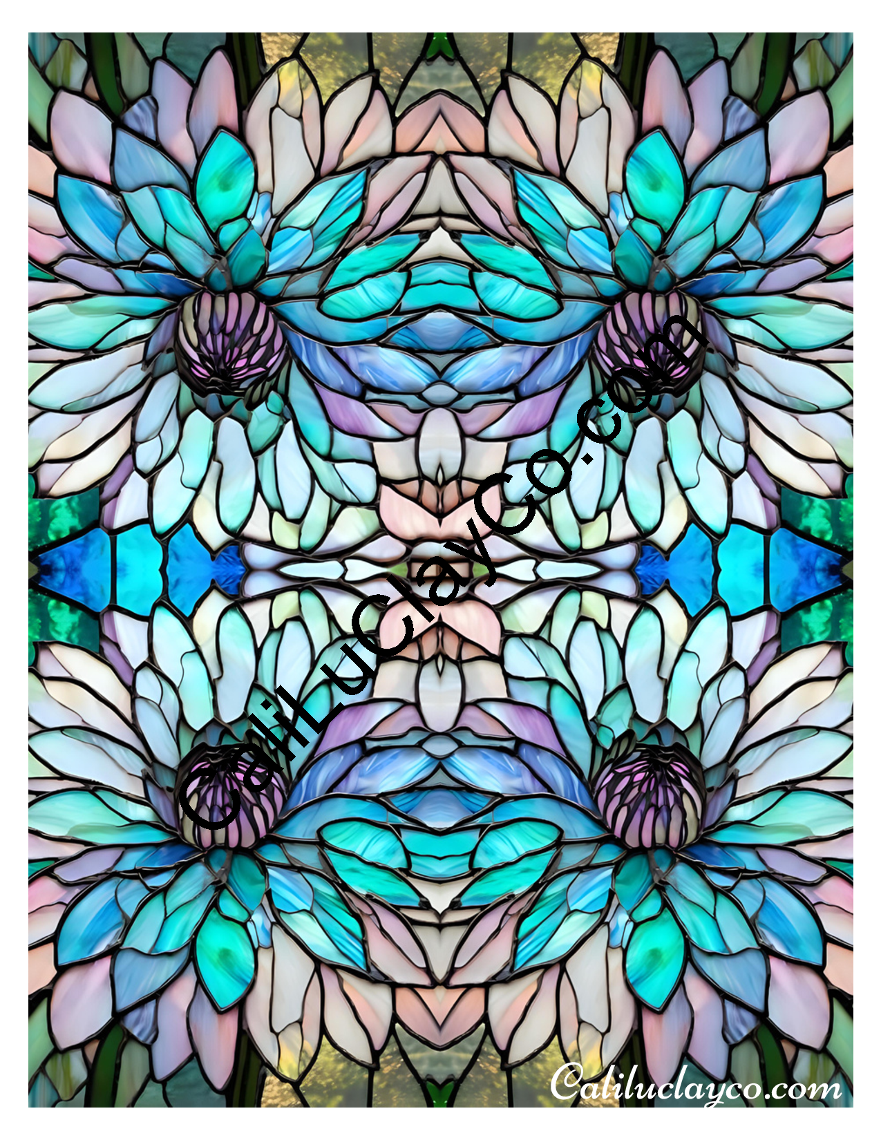Floral Stained Glass #55 Mirrored Polymer Clay Water-Soluble Transfer Sheet / Tattoo Paper