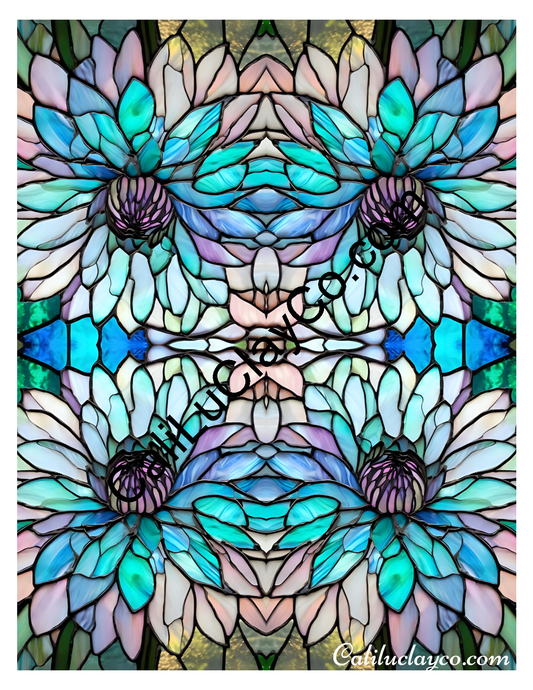 Floral Stained Glass #55 Mirrored Polymer Clay Water-Soluble Transfer Sheet / Tattoo Paper
