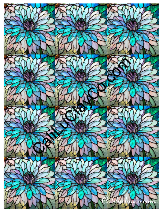 Floral Stained Glass #55 MULTI Left & Right Polymer Clay Water-Soluble Transfer Sheet / Tattoo Paper